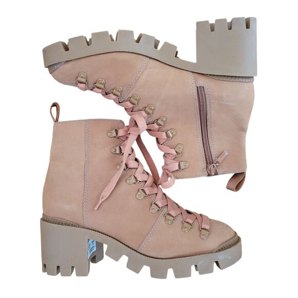 Schutz Tan Nubuck Leather Lace Up Lug Sole Platform Boots 6B XAYANE Combat - Picture 1 of 8